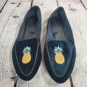 Zara Navy Velvet/Velour Pineapple Loafer